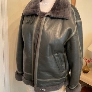 Real Leather and Shearling Aviator Jacket  Size L